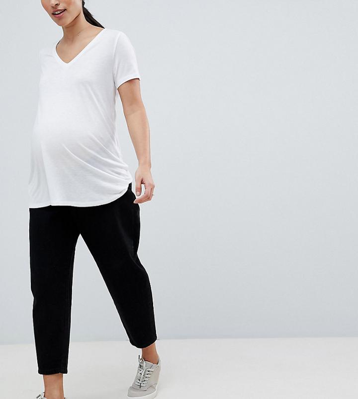 Asos Design Maternity Balloon Leg Boyfriend Jeans In Clean Black With Side Bump Band