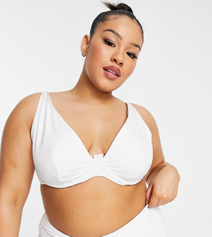 Asos Design Curve Mix And Match Step Front Underwire Bikini Top In White