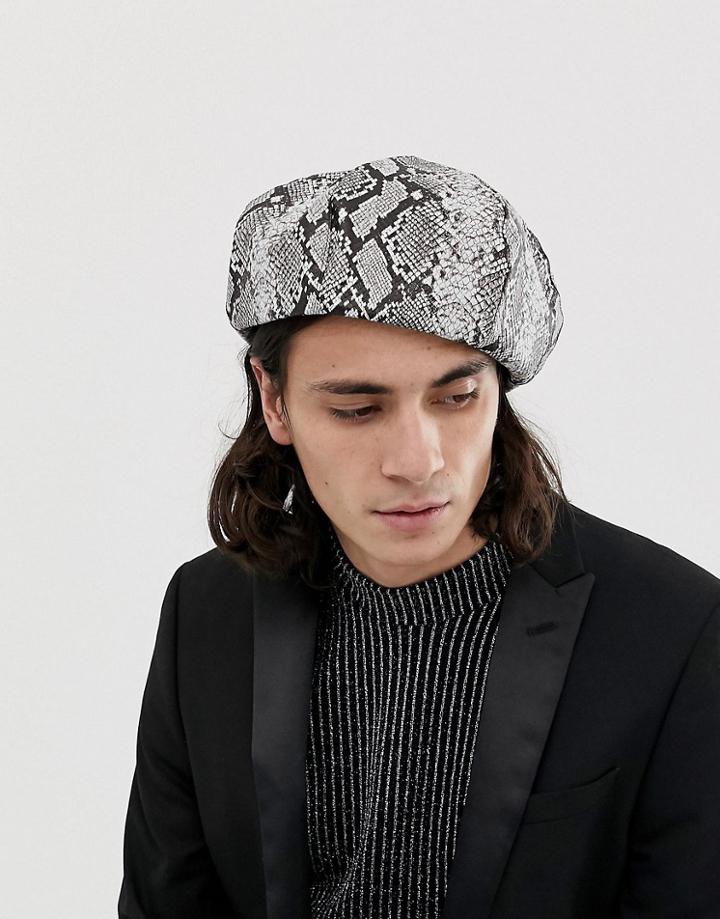 Asos Design Beret With Snake Print-white