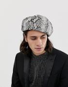 Asos Design Beret With Snake Print-white