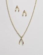 Orelia Wish Bone Gifting Necklace And Earring Set - Gold