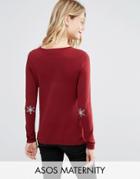 Asos Maternity Holidays Sweater With Snowflake Elbow Patch - Red