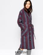 Helene Berman Gray Burgundy & Blue Stripe Oversized Edge To Edge Coat