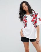 Asos T-shirt With Floral Embroidery - White