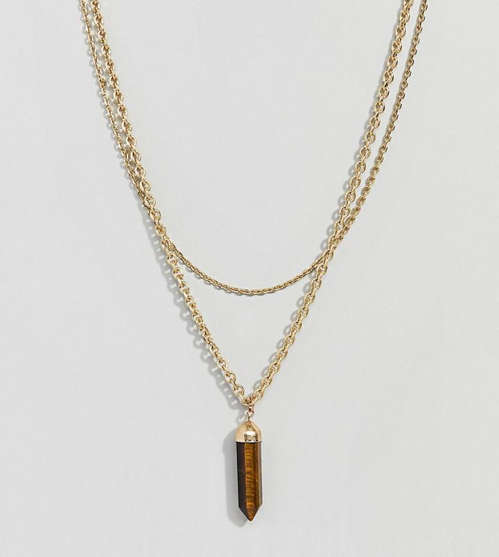 Uncommon Souls Multi Row Necklace With Tigers Eye Pendant - Gold