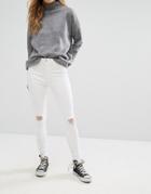 New Look Distressed Knee Skinny Jeans - White