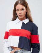Boohoo Two Tone Long Sleeve Cropped Rugby Shirt - Multi