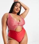 Peek & Beau Curve Exclusive Cut-out Swimsuit In Red Gingham