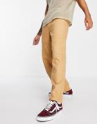 Asos Design Wide Fit Pants In Tan Canvas-brown