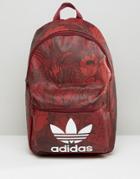 Adidas Originals Floral Print Backpack With Trefoil Logo - Red