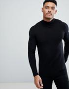 Asos Cotton Turtleneck Sweater In Black - Black