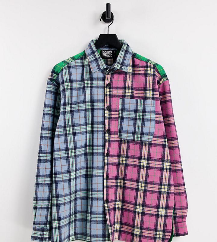 Reclaimed Vintage Inspired Unisex Spliced Check Shirt-multi