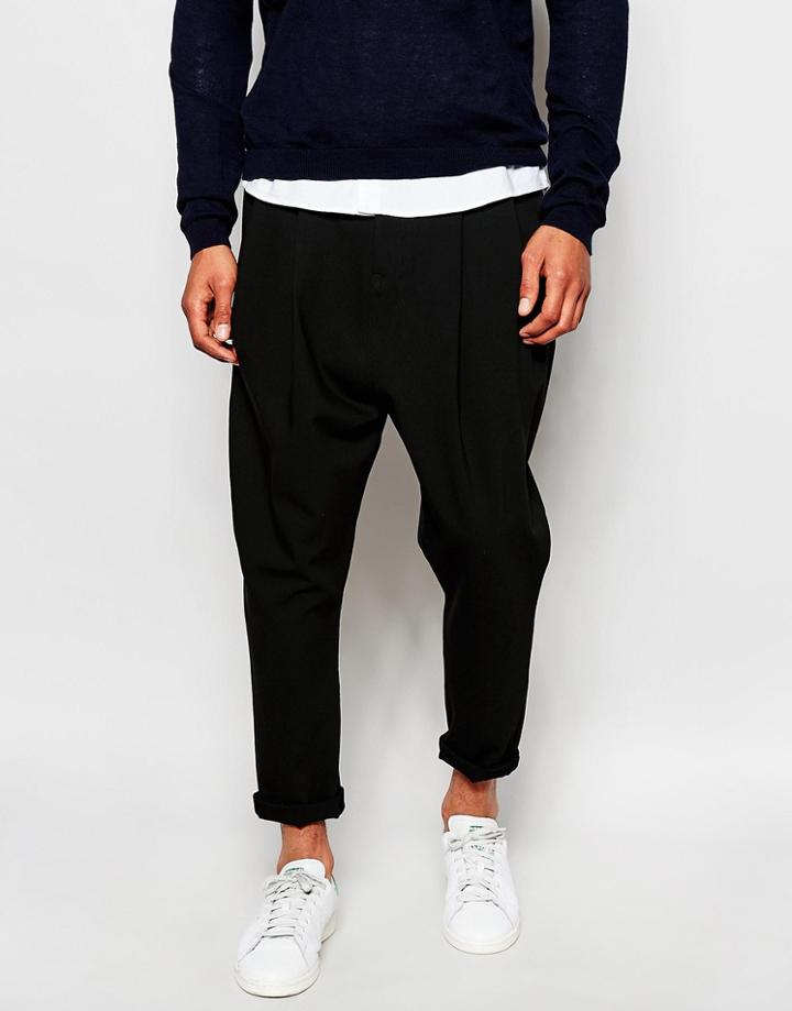 Asos Drop Crotch Pants With Front Pleat - Black