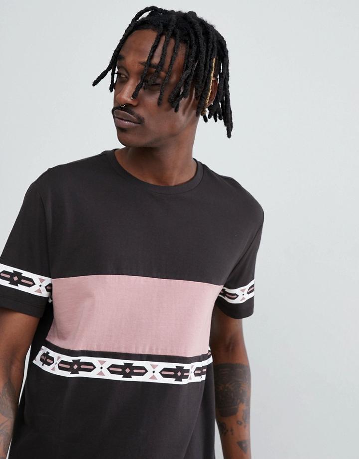 Asos Design Relaxed T-shirt With Color Block And Geo-tribal Print - Gray