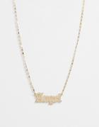 Asos Design Necklace With Angel Gothic Font In Gold Tone