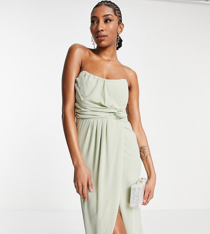 Tfnc Tall Bridesmaid Noee Bandeau Wrap Dress In Sage Green