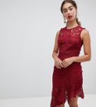 River Island Premium Lace Asymetric Hem Midi Dress - Red