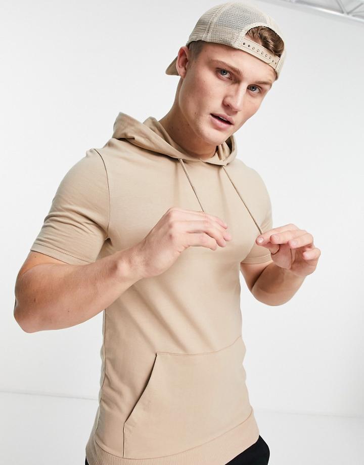 Asos Design Muscle Hoodie In Beige-neutral