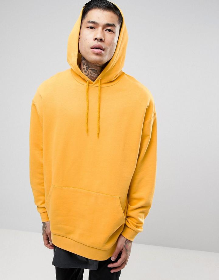 Asos Oversized Longline Hoodie In Yellow - Yellow