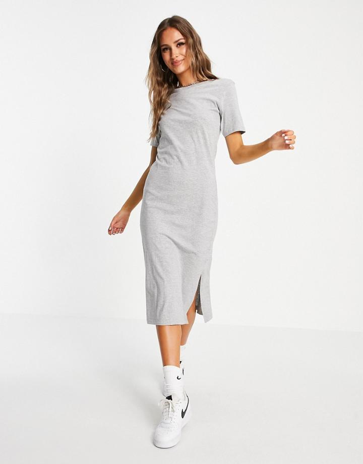 Brave Soul Otto Long T-shirt Dress In Gray-grey