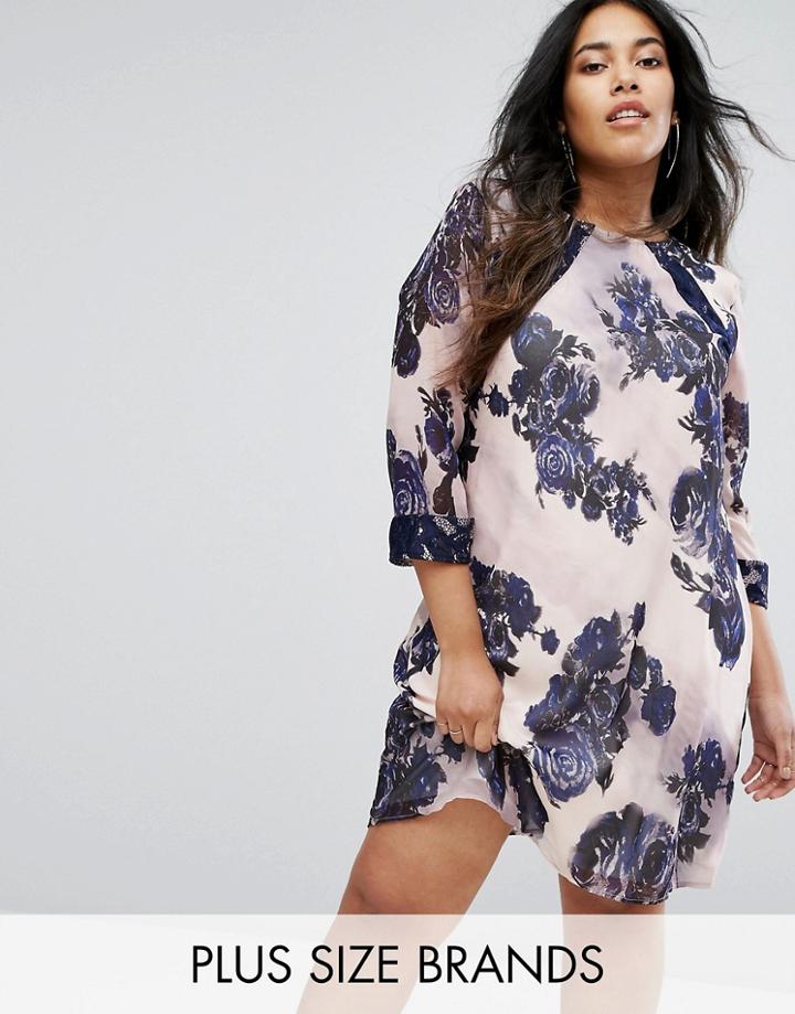 Little Mistress Plus Sheer Floral Dress - Pink
