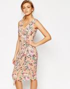 Closet Midi Dress In Floral Print With Wrap Front - Multi Floral