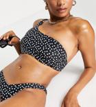 Ivory Rose Fuller Bust Mix And Match One Shoulder Bikini Top In Black Polka Dot-multi