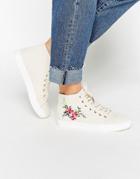 New Look Embroidered High Top Sneaker - Cream