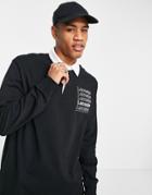 Lacoste Long Sleeve Repeat Logo Rugby Polo In Black