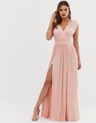 Asos Design Fuller Bust Premium Lace Insert Pleated Maxi Dress - Pink