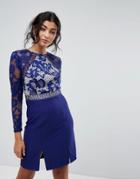 Little Mistress 3/4 Sleeve Skater Dress With Lace Upper - Blue