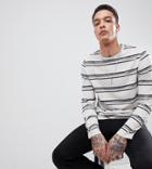 Heart & Dagger Striped Long Sleeve T-shirt In Textured Nep Fabric - White