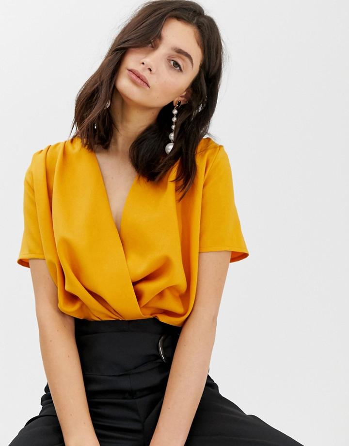 Unique21 Short Sleeve Wrap Top - Yellow