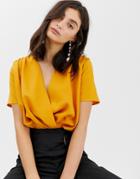 Unique21 Short Sleeve Wrap Top - Yellow