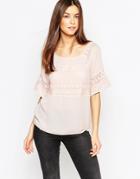 Vila 3/4 Sleeve Top With Embriodered Detail - Rosesmoke