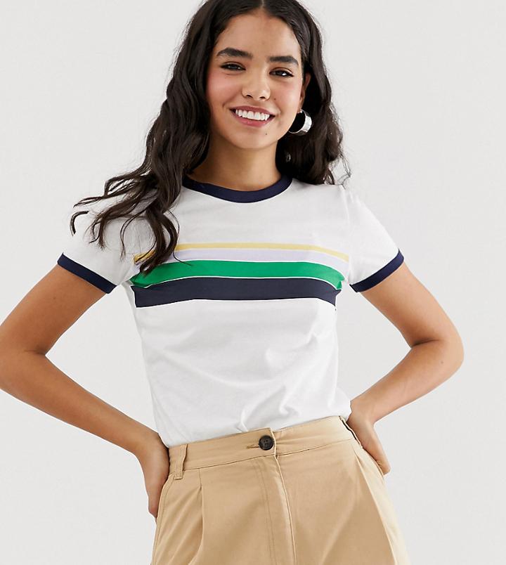 Monki Crew Neck T-shirt With Contrast Stripes In White - White