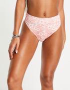 Cotton: On High Waisted Cheeky Bikini Bottoms In Pink Multi - Part Of A Set