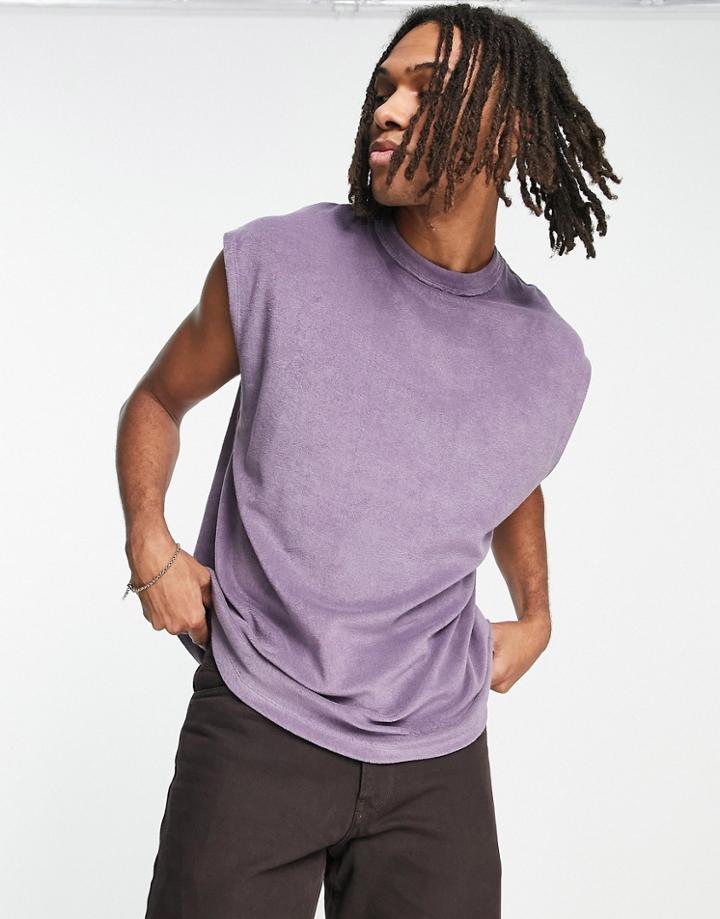 Asos Design Oversized Tank Top In Purple Towelling
