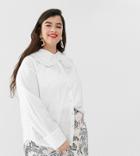Neon Rose Plus Shirt With Oversized Peter Pan Collar And Lace Trim-white
