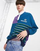 Asos Daysocial Oversized Long Sleeve Rugby Shirt With Color Block And Stripe Panels In Blue-blues