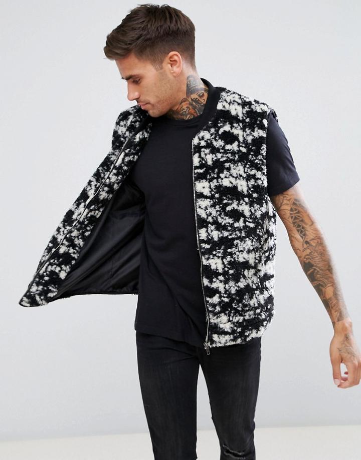 Asos Borg Vest In Black And White Print - Black