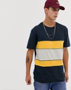 Asos Design Relaxed T-shirt With Contrast Body Panel And Piping In Navy