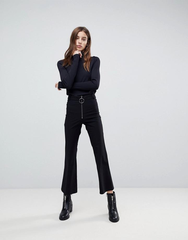 Weekday Kick Flare Pants With Exposed Zip - Black