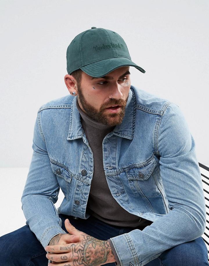 Timberland Embroid Logo Baseball Cap In Green - Green