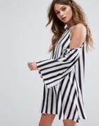 Influence Cold Shoulder High Neck Swing Dress - Black