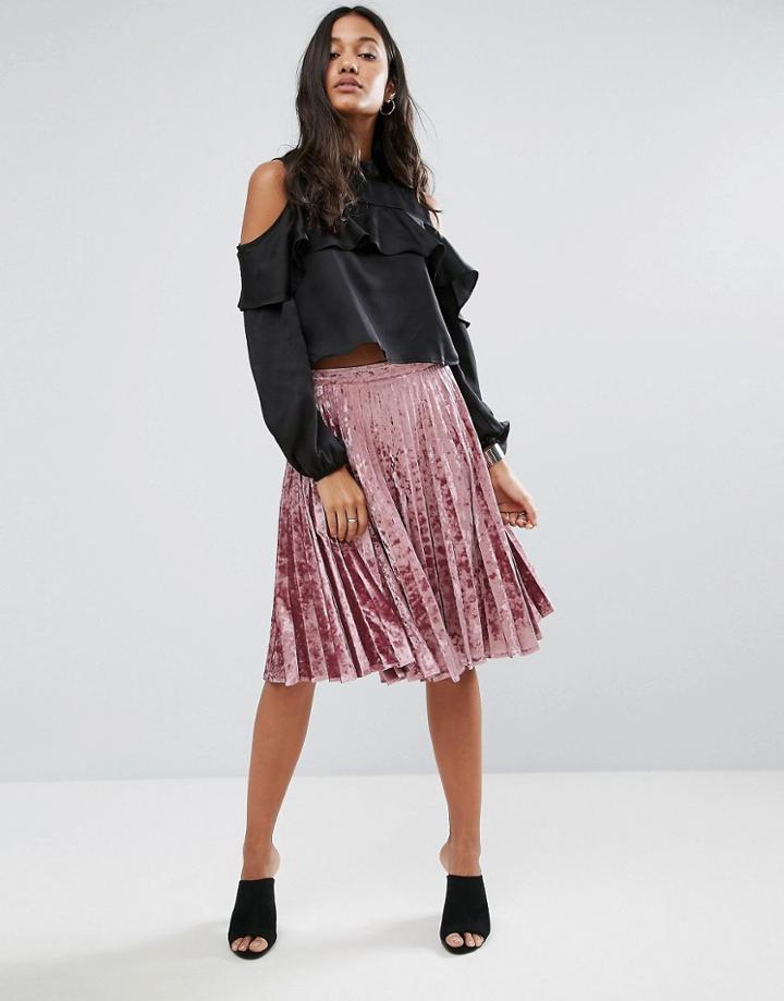 Love & Other Things Velvet Pleated Skirt - Pink