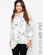 Lovedrobe Plus Shirt With Pleat Back In Flower Print - White