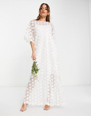 Y.a.s Bridal Aplique Maxi Dress With 3d Flower In White