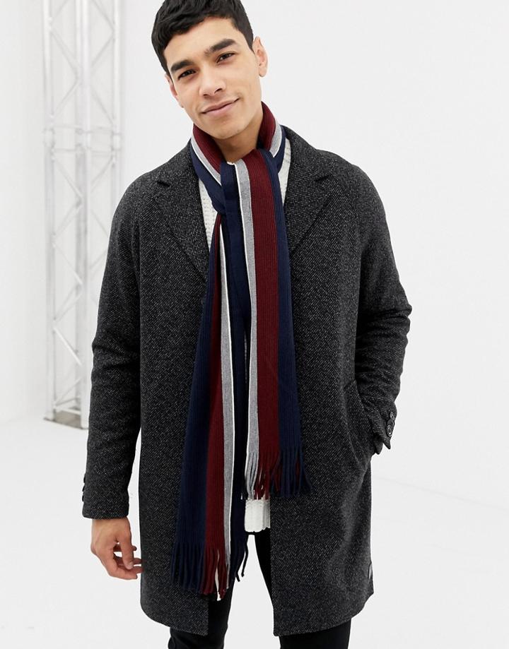 Burton Menswear Scarf In Navy And Burgundy Stripe - Navy