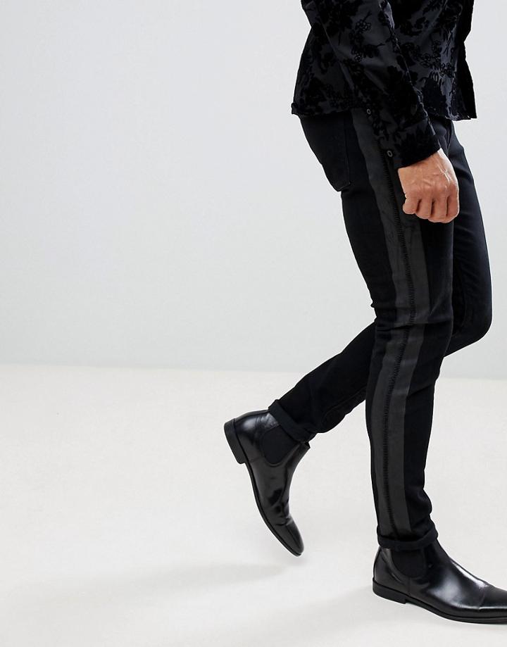 Asos Super Skinny Jeans In Black With Printed Side Stripe - Black